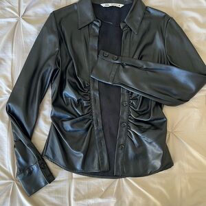 Zara Black Faux Leather Button Up
